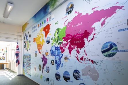St Michael Catholic Primary School Surrey School World Map Wall Art and Facts Wall